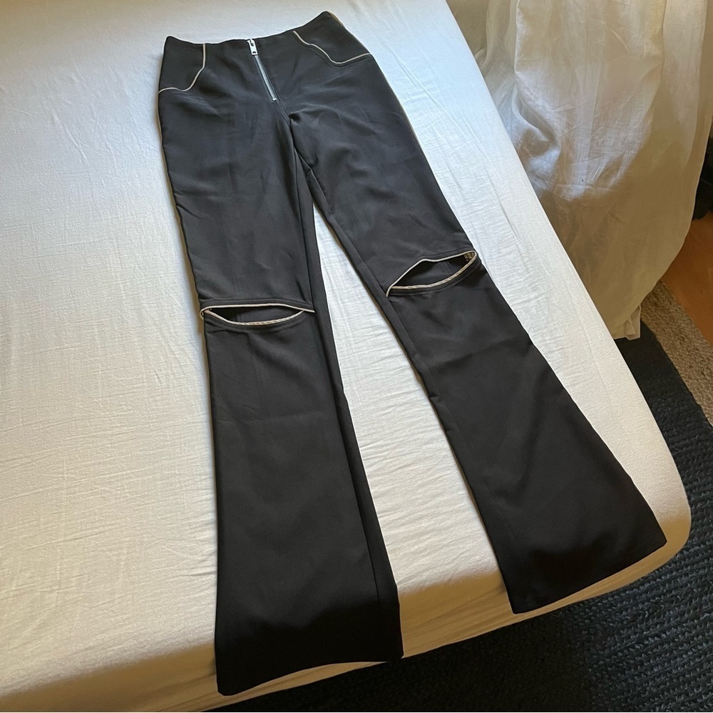 I Am Gia Black Knit Cutout Contrast Piping Detail Flare Boot Cut Pants